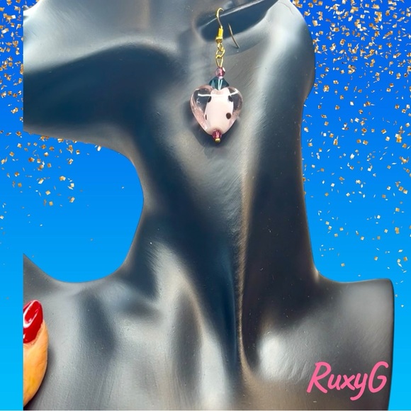 Handmade Heart Earrings with Pink , Gray and Gold Accents w/ Swarovski crystals - Picture 5 of 7